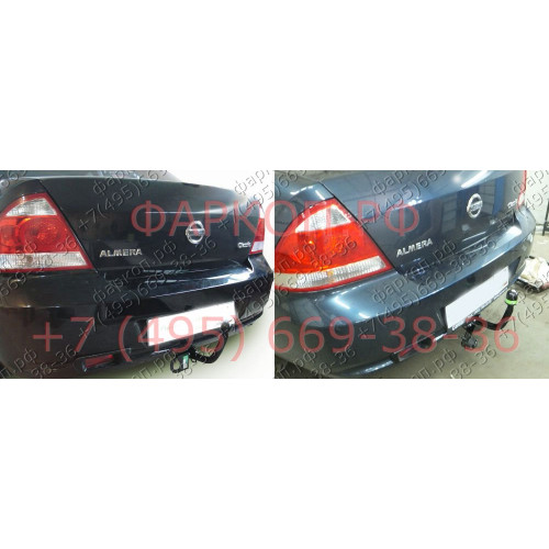 N110-A Лидер-плюс ТСУ для Nissan Almera Classic седан 2006-2012. Требуется подрезка бампера. Нагрузки: 1000/75 кг, масса фаркопа 14,14 кг (без электрики в комплекте)