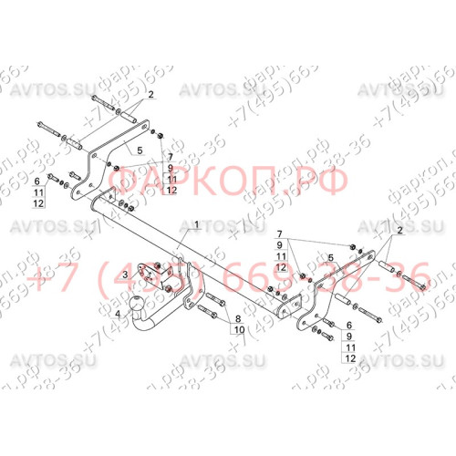 NS 28 AVTOS Фаркоп на Nissan Terrano 2014-2015. Необходима подрезка бампера. Тип шара: A. Нагрузки: 1250/75 кг, масса фаркопа 14 кг (без электрики в комплекте)