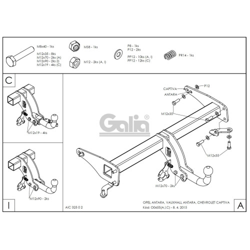 O065C GALIA Полностью оцинкованный фаркоп на Opel Antara 2006-2013, 2013-2017, Chevrolet Captiva 2006-2013, 2013-2018. Только для авто без запаски снизу. Подрозетник убирается за бампер. Тип шара: C (горизонтальный съемный). Невидимый вырез бампера. Нагру