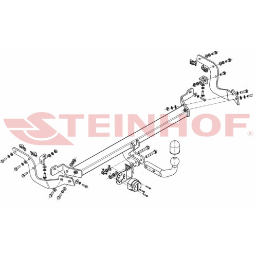 P-050 STEINHOF Фаркоп на Peugeot 2008 2012-2019 без подрезки бампера. Тип шара: A. Нагрузки: 1300/60 кг, масса фаркопа 15,57 кг (без электрики в комплекте)