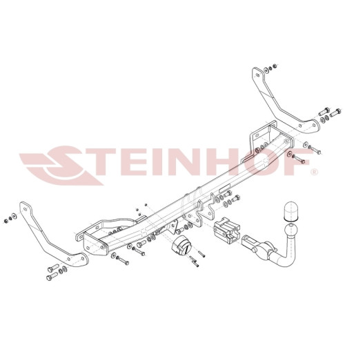 P-065 STEINHOF Фаркоп на Peugeot 307 универсал 2002-2008. Требуется подрезка бампера. Тип шара: AH (горизонтальное быстросъемное крепление шара на ключе). Нагрузки: 1700/80 кг, масса фаркопа 14 кг (без электрики в комплекте)