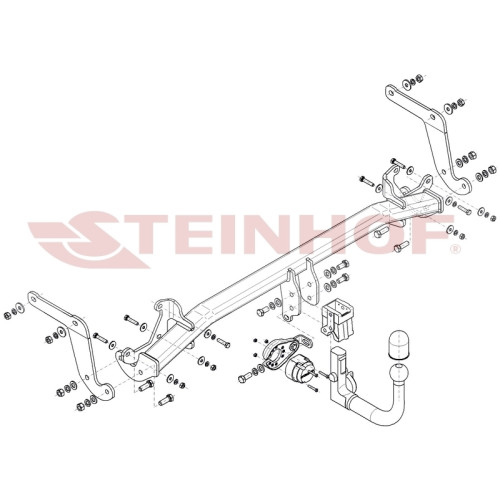 P-071 STEINHOF Фаркоп на Peugeot 5008 только авто с запасным колесом 2017-2024. Требуется подрезка бампера. Тип шара: AV (вертикальное быстросъемное крепление шара на ключе). Нагрузки: 2000/100 кг, масса фаркопа 15,7 кг (без электрики в комплекте)