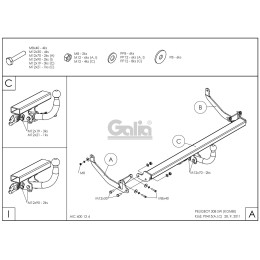 P041C GALIA Полностью оцинкованный фаркоп на Peugeot 308 универсал 2008-2013. Тип шара: C (горизонтальный съемный). Установка без снятия и выреза бампера. Н