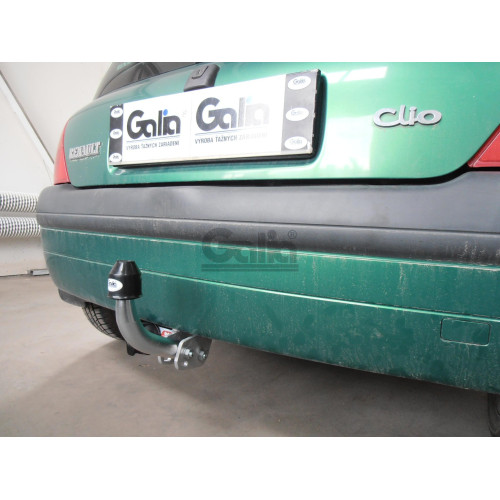 R002C GALIA Полностью оцинкованный фаркоп на Renault Clio 1998-2005. Особенности: Номерной знак на задней двери, вкл. Storia 2005-. Тип шара: C (горизонтальный съемный). Установка без снятия и выреза бампера. Нагрузки: 1200/75 кг, масса фаркопа 15,1 кг