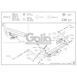 R014A GALIA Полностью оцинкованный фаркоп на Renault Megane I хетчбек 1996-2003, номерной знак на задней двери. Тип шара: A. Установка без снятия и выреза бам