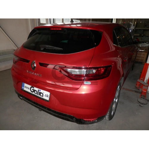 R097A GALIA Полностью оцинкованный фаркоп на Renault Megane хетчбек 5 дверей 2016-. Подрозетник убирается за бампер. Тип шара: A. Невидимый вырез бампера. Нагрузки: 2000/80 кг, масса фаркопа 17,37 кг