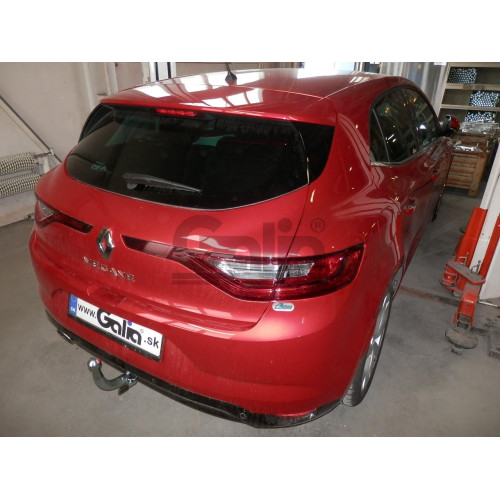 R097A GALIA Полностью оцинкованный фаркоп на Renault Megane хетчбек 5 дверей 2016-. Подрозетник убирается за бампер. Тип шара: A. Невидимый вырез бампера. Нагрузки: 2000/80 кг, масса фаркопа 17,37 кг