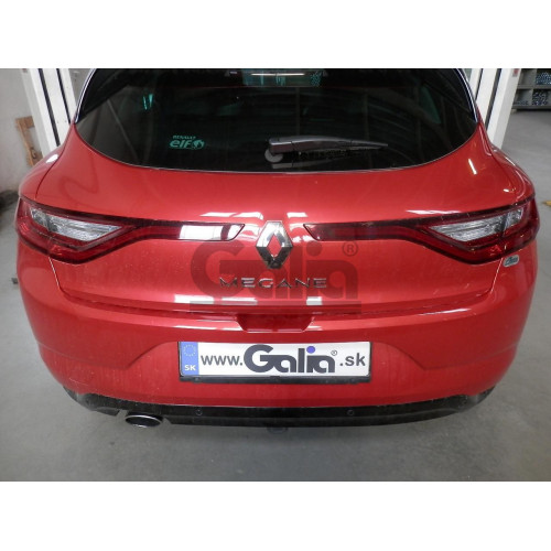 R097A GALIA Полностью оцинкованный фаркоп на Renault Megane хетчбек 5 дверей 2016-. Подрозетник убирается за бампер. Тип шара: A. Невидимый вырез бампера. Нагрузки: 2000/80 кг, масса фаркопа 17,37 кг
