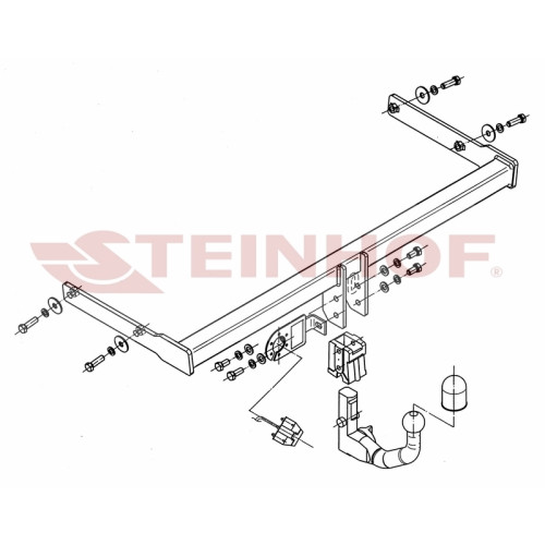 S-356 STEINHOF Фаркоп на Skoda Yeti 2WD/4WD 08/2009-2018. Требуется подрезка бампера. Тип шара: AV (вертикальное быстросъемное крепление шара на ключе). Нагрузки: 1800/80 кг, масса фаркопа 18,3 кг (без электрики в комплекте)