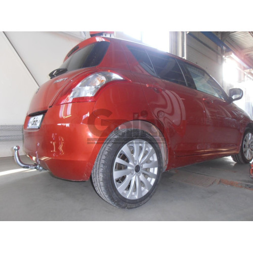 S101C GALIA Полностью оцинкованный фаркоп на Suzuki Swift хетчбек 3/5 дверей 2010-2017, 2WD/4WD. Шар перекрывает противотуманную фару. Тип шара: C (горизонтальный съемный). Невидимый вырез бампера. Нагрузки: 1000/60 кг, масса фаркопа 15,87 кг