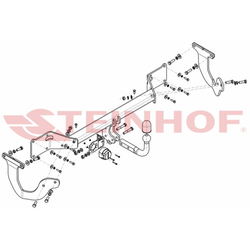 T-183 STEINHOF Фаркоп на Citroen Spacetourer 2016-, Peugeot Traveller 2016-, Citroen Jumpy 2016-, Peugeot Expert 2016-, Toyota Proace 2016-, Opel Zafira LIfe 2019-, Opel Vivaro 2019- без подрезки бампера. Тип шара: A. Нагрузки: 2500/120 кг, масса фаркопа 