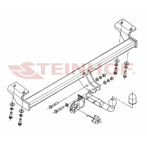 T-186 STEINHOF Фаркоп на Toyota RAV4 3/5 дверей 06/2000-2006 без снятия и подрезки бампера. Тип шара: A. Нагрузки: 2000/80 кг, масса фаркопа 13,2 кг (без электрики в комплекте)