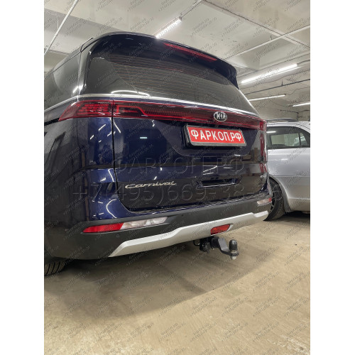 TCU00181 ТСС Фаркоп на Kia Carnival 2021-. Требуется подрезка бампера. Тип шара: E (шаровый узел под американский квадрат). Нагрузки: 1500/100 кг