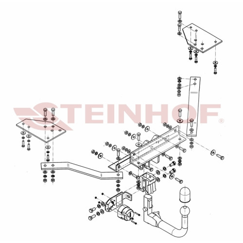 V-283 STEINHOF Фаркоп на Volvo S40 седан 2004-2012, Volvo V50 универсал 2004-2012. Требуется подрезка бампера. Тип шара: AV (вертикальное быстросъемное крепление шара на ключе). Нагрузки: 1600/75 кг, масса фаркопа 18,1 кг (без электрики в комплекте)