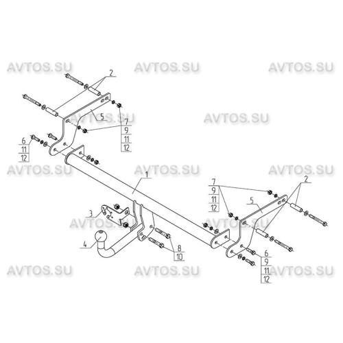 NS 28 AVTOS Фаркоп на Nissan Terrano 2014-2015. Необходима подрезка бампера. Тип шара: A. Нагрузки: 1250/75 кг, масса фаркопа 14 кг (без электрики в комплекте)