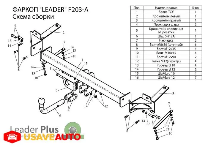 ЛИДЕР-ПЛЮС Фаркоп FIAT Doblo 2001-2010 фургон, требуется вырез в бампере