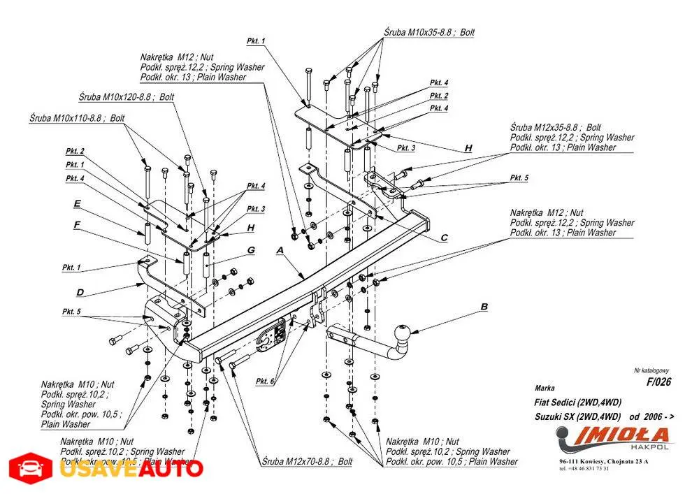 IMIOLA Фаркоп Suzuki SX4 2WD/4WD 2006-2013, FIAT Sedici 2006-2014 IMIOLA Фаркоп Suzuki SX4 2WD/4WD 2006-2013, FIAT Sedici 2006-2014
