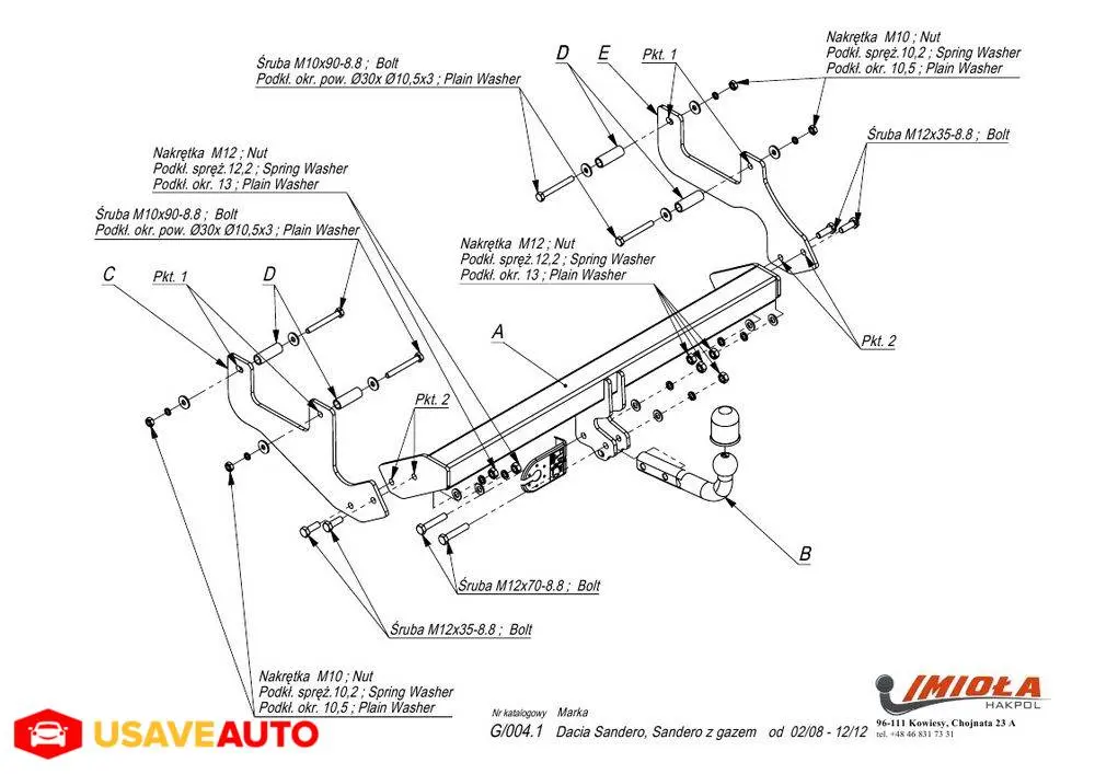 IMIOLA Фаркоп Renault Sandero 2008-2014, включая Stepway